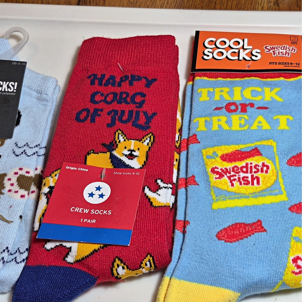 Lot of 3 pairs Swedish Fish Women's Socks Graphic Multicolor corgi & dashund